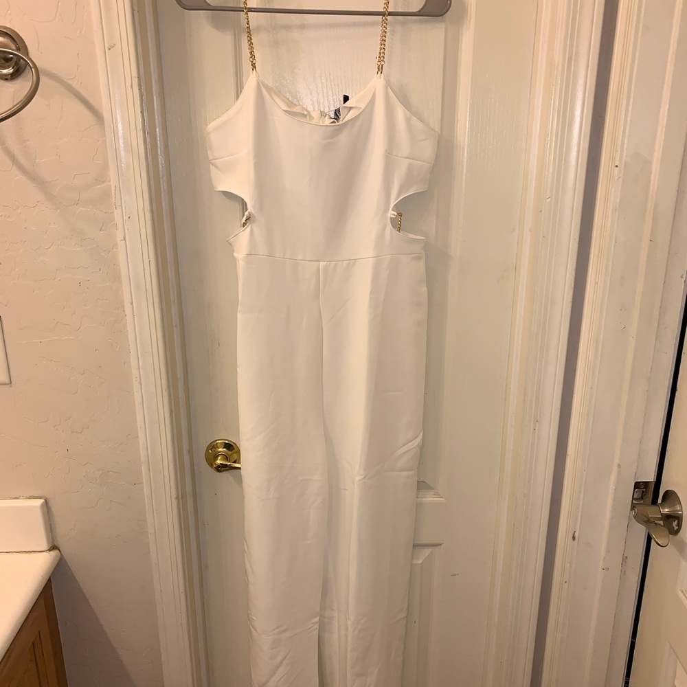 White Cut Out Chain Wide Leg Jumpsuit - Picture 3 of 3